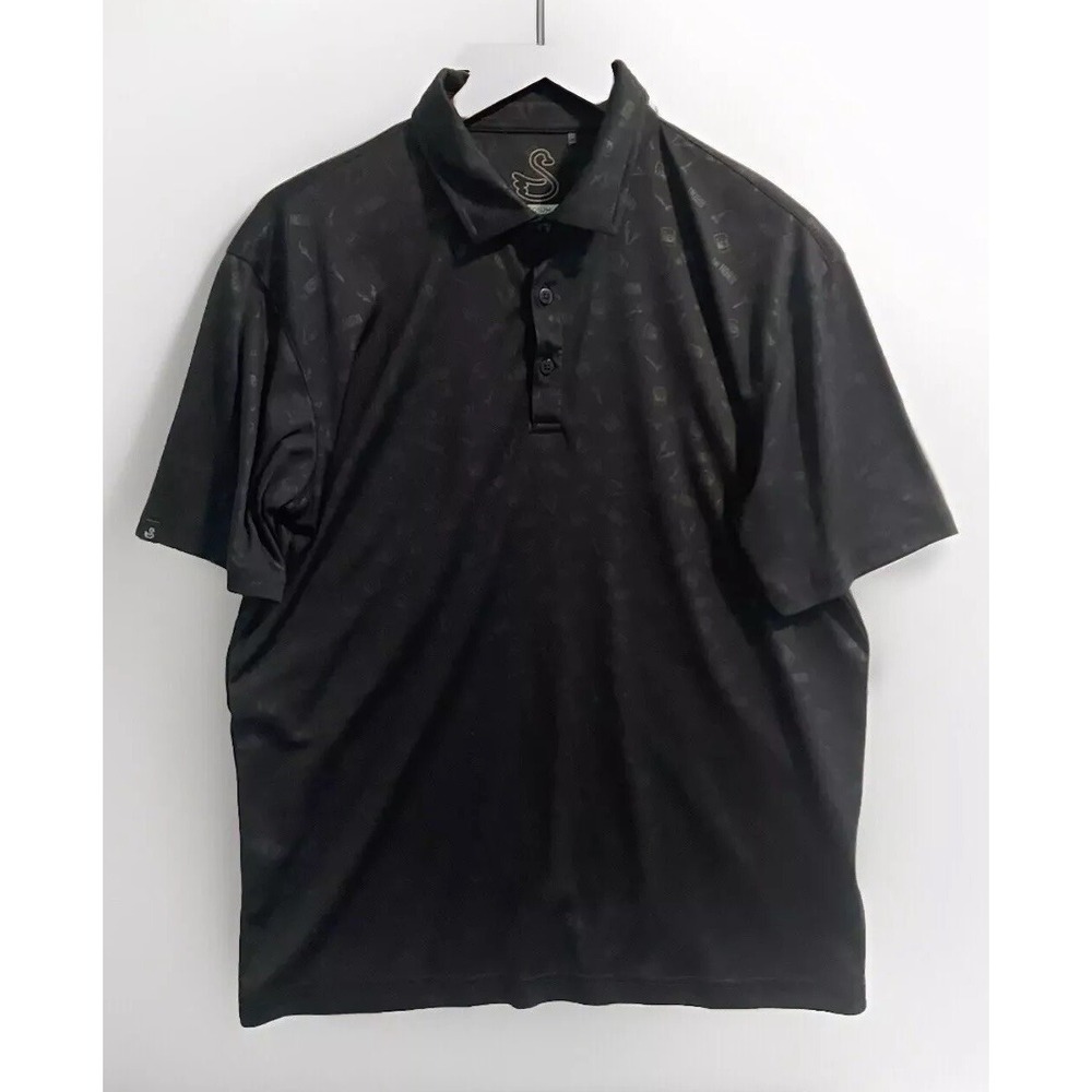 Swannies Antler Print Graphic Golf Polo‎ Brock Men's M Black Performance Hunt